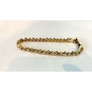 Signed Swarovski Swan Mark Gold Tone Tennis Bracelet 7" Vintage